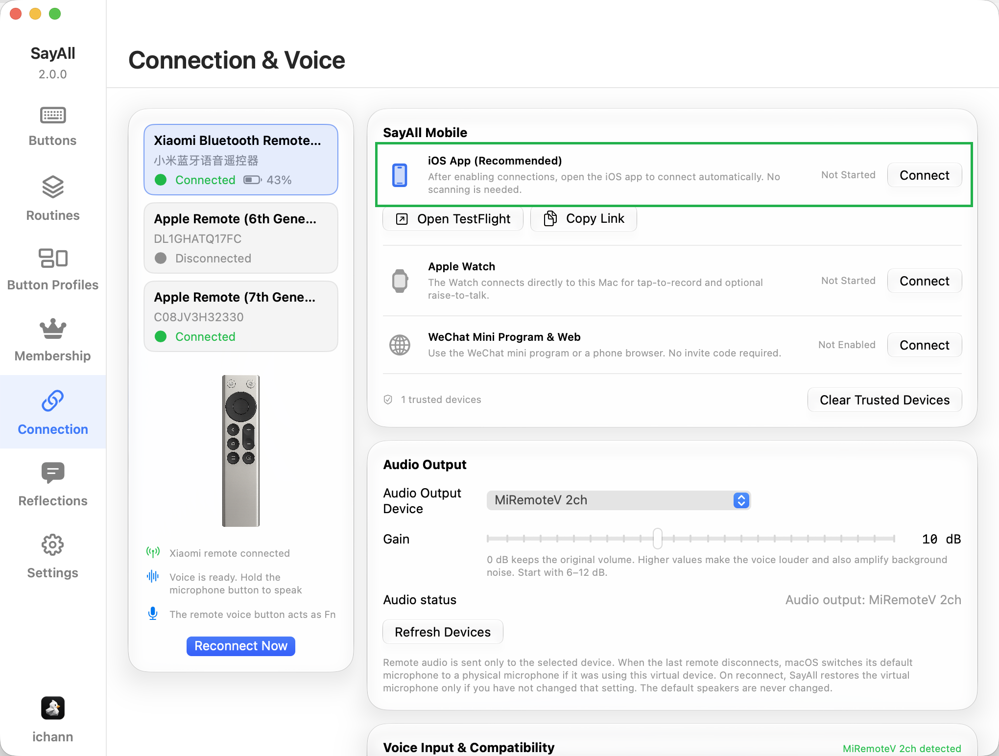 Mac app iOS App connection settings