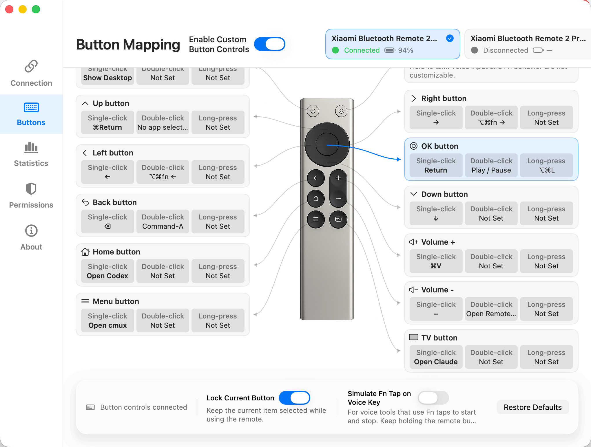 Button mapping settings